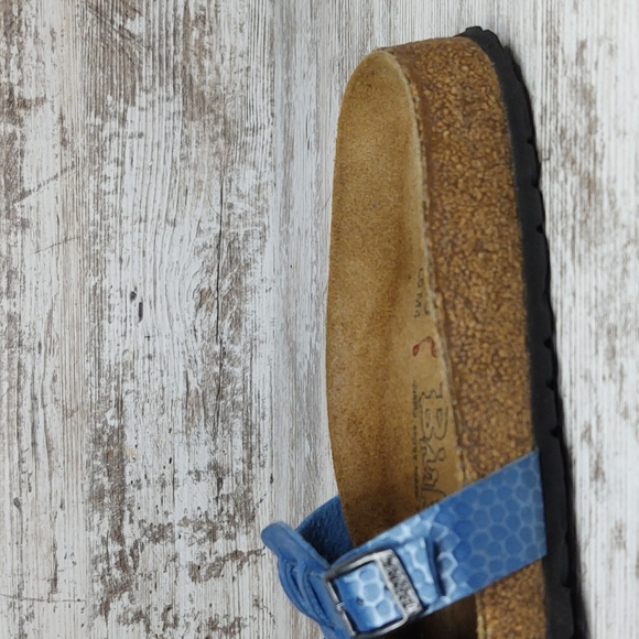 🟦Sz 37 Like New Birkenstock Blue Triple Strap Slide Sandal - Picture 5 of 16